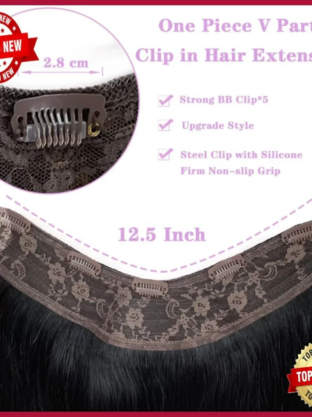 20 Inch Clip-In Human Hair Extension, 5 Secure Clips, Silky Straight